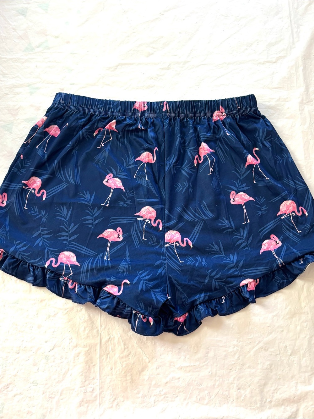 NWT Flirty Flamingo Pink Navy Flamingo Ruffle PJ Shorts - Picture 2 of 8